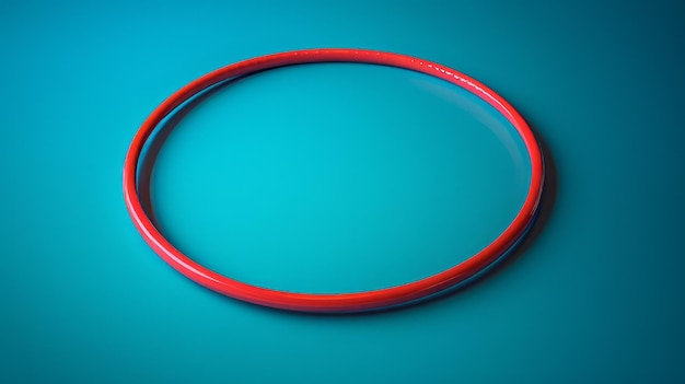 Zdjęcie hiperrealistyczny czerwony pierścień na niebieskim tle abstrakcyjny gumowy hula hoop