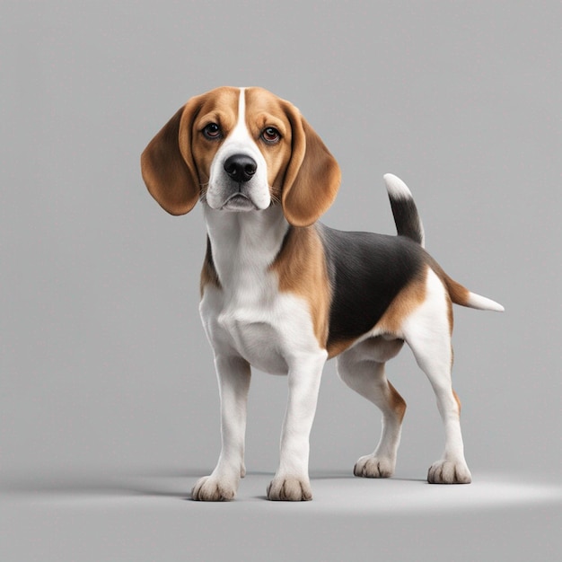 Zdjęcie hiperrealistyczny pies beagle z czystym szarym tłem