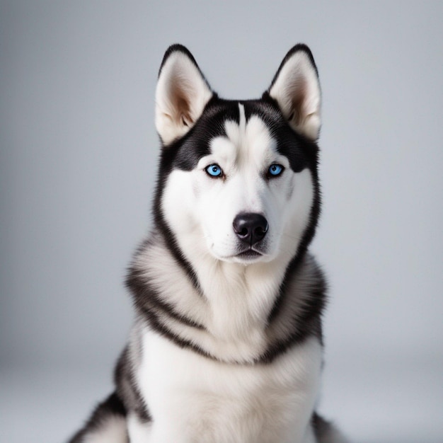 Hiperrealistyczny pies husky syberyjski, całe ciało z białym tłem