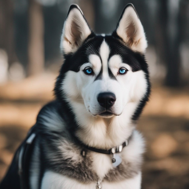 Hiperrealistyczny pies husky syberyjski, całe ciało z białym tłem