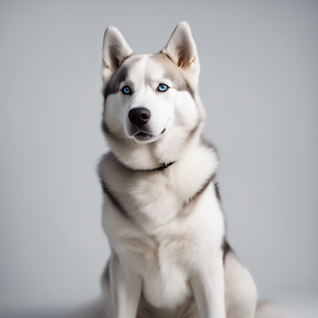 Hiperrealistyczny pies husky syberyjski, całe ciało z białym tłem