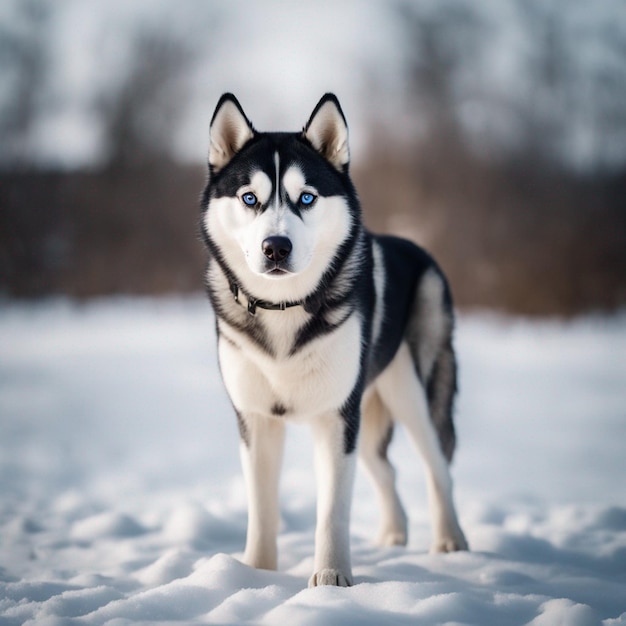 Hiperrealistyczny pies husky syberyjski, całe ciało z białym tłem