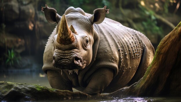 Hiperrealistyczny portret dorosłego nosorożca w brazylijskim zoo