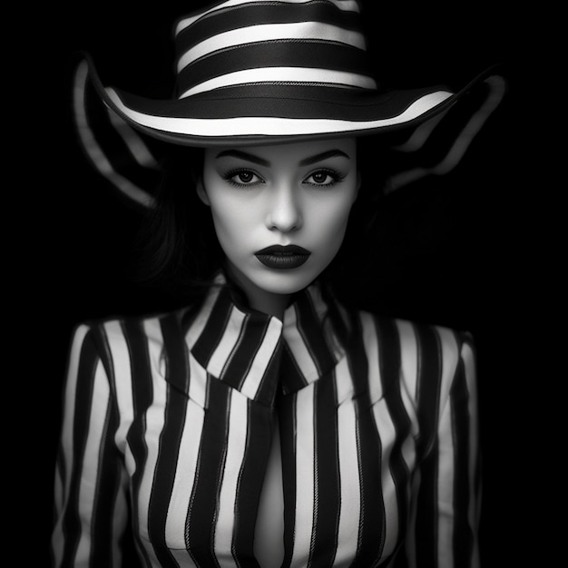 hipno modelka z czarnym i białym kapeluszem