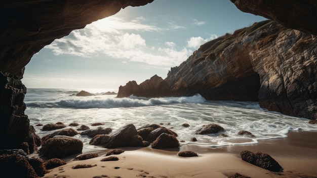 Hipnotyzująca plaża z naturalną skałą