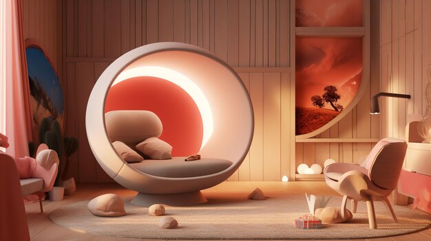 Hipnotyzująca wirtualna podróż po futurystycznym pokoju dziecięcym łączącym minimalizm z drewnem 3D