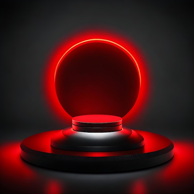 Hipnotyzujące zdjęcie okrągłego podium z czerwonym światłem w czarnej samotności