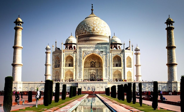 hipnotyzujące zdjęcie słynnego historycznego Taj Mahal w Agrze