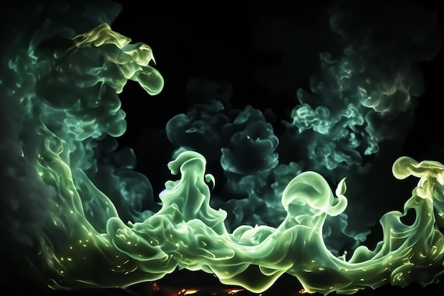 Zdjęcie hipnotyzujące zielone płomienie tańczyły wdzięcznie na czarnym tle tworząc oszałamiający