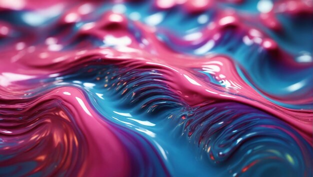 Zdjęcie hipnotyzujący abstrakcyjny obraz przedstawiający płynne kształty z błyszczącą, iryzującą powierzchnią