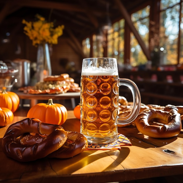 Hipnotyzujący stół wspaniały na oryginalnym spektakularnym Oktoberfest wypełniony świeżo pięknymi