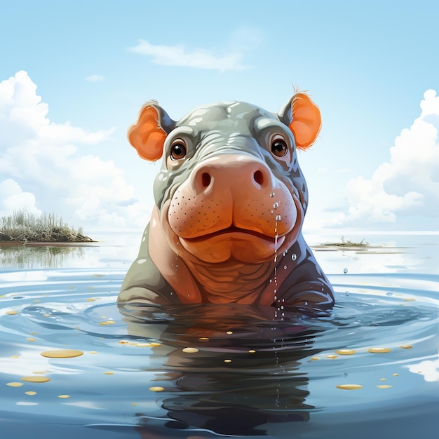 Hipopotam, mały, uroczy, komiczny hipopotam.