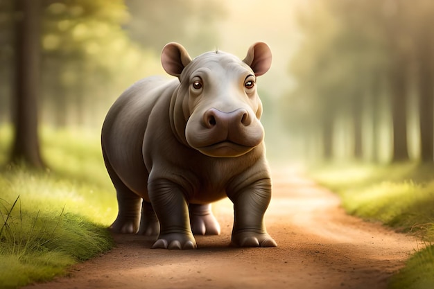 Hipopotam na ścieżce w lesie