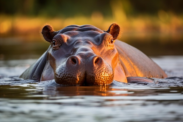 Hipopotam pływa w wodzie