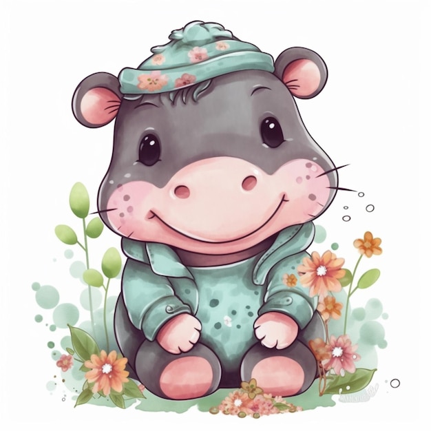 Hippo Sublimation Clipart Graphic