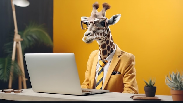 Hipster Giraffe Studio Portret radosnego stworzenia o długiej szyi Generatywna sztuczna inteligencja