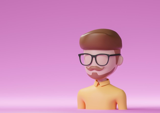 Hipster głowa z pustą przestrzenią, ilustracja renderowania 3d