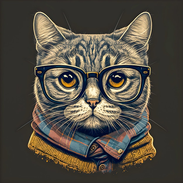 Zdjęcie hipster ładny zabawny kot ilustracja sztuki