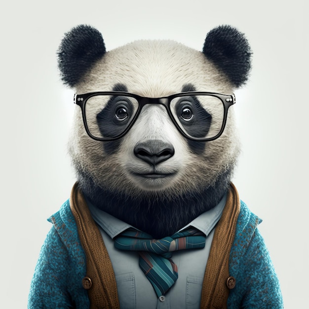 Hipster panda w ubraniach i okularach Portret królika Generative ai