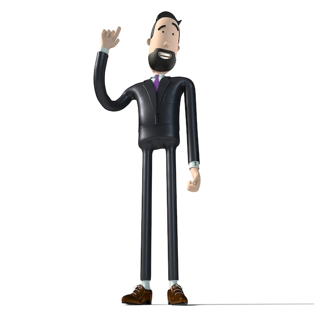 Hipster postać z kreskówki biznesmen z podniesioną ręką pomysł koncepcja ilustracja 3D