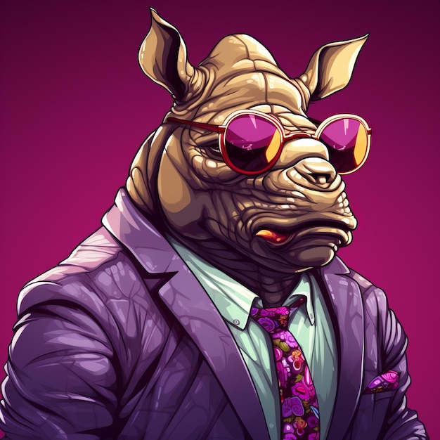 Zdjęcie hipster rhino cyberpunk realizm z groteskowymi karykaturami