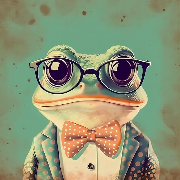 Hipster żaba w stylu retro półtonów w stylu retro z lat 50