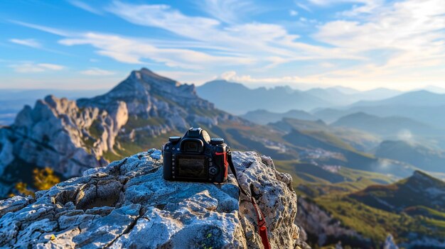 Hipsterka z plecakiem cieszy się zachodem słońca na szczycie góry Podróżowanie Przygoda stylu życia
