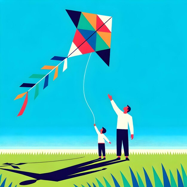 Zdjęcie hispanic fatherson kite flying vector design