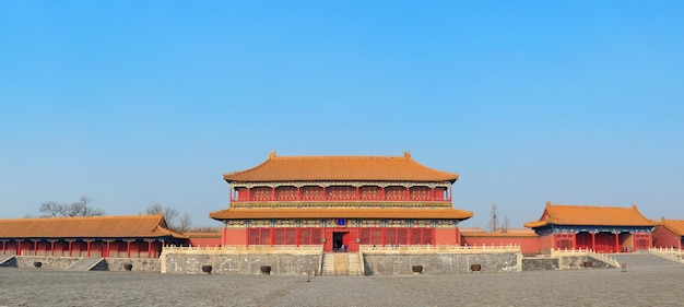 Historyczna panorama architektury w Zakazanym Mieście w Pekinie, Chiny.