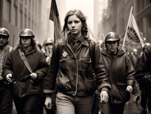 Zdjęcie historyczne kolorowe zdjęcie kobiety prowadzącej protest