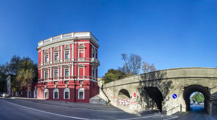 Zdjęcie historyczny budynek pommer w odessie na ukrainie