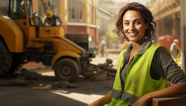 Hiszpania kobieta wykonująca prace drogowe wykonawca uśmiechający się budowa dróg budowa pojazdów