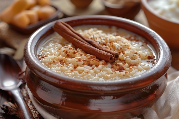 Hiszpański pudding ryżowy z mlekiem, ryżem, cukrem i cynamonem