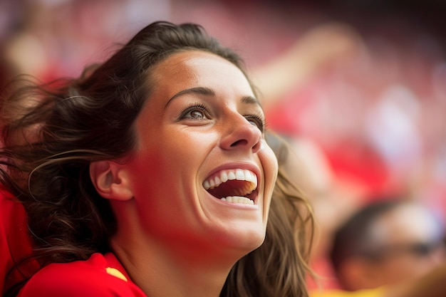 Hiszpańskie fanki piłki nożnej na stadionie Pucharu Świata świętujące zwycięstwo hiszpańskiej drużyny narodowej w piłce nożnej