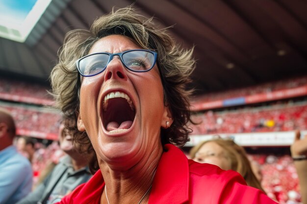 Zdjęcie hiszpańskie kibice piłki nożnej na stadionie pucharu świata świętują zwycięstwo hiszpańskiej drużyny narodowej w piłce nożnej