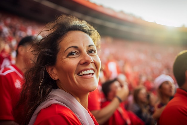 Hiszpańskie kibice piłki nożnej na stadionie Pucharu Świata świętują zwycięstwo hiszpańskiej drużyny narodowej w piłce nożnej