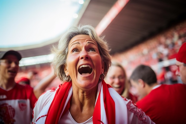 Hiszpańskie kibice piłki nożnej na stadionie Pucharu Świata świętują zwycięstwo hiszpańskiej drużyny narodowej w piłce nożnej