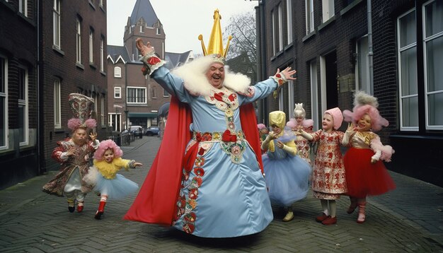 Zdjęcie holenderscy sinterklaas w sukience machający do dzieci