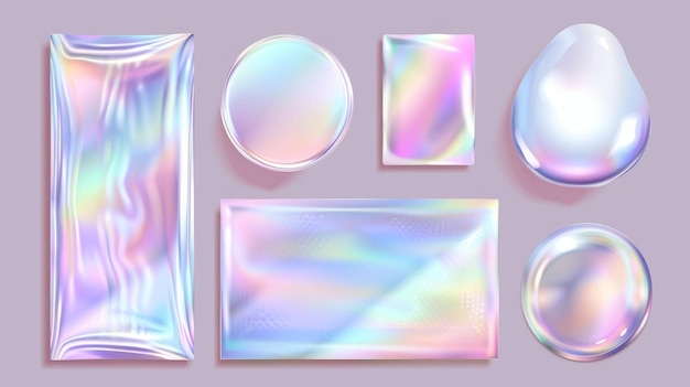 Zdjęcie holograficzna naklejka z zmarszczkami realistyczna nowoczesna ilustracja srebrnej etykiety z hologramem jasny stempel naklejki z gradientem
