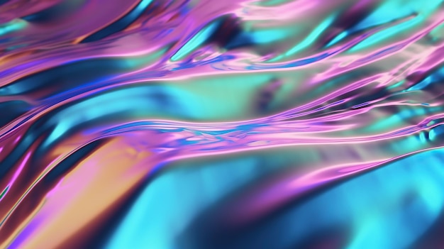 Holograficzna neonowo zakrzywiona fala Ciemno fioletowa tapeta z abstrakcyjnymi kształtami
