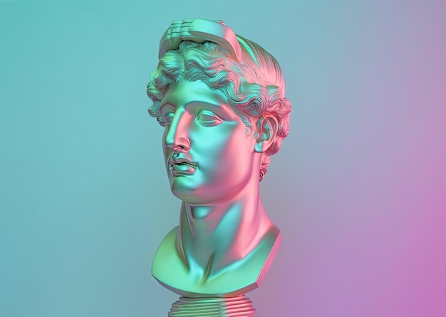 Holograficzny 3D antyczny posąg na pastelowym tle