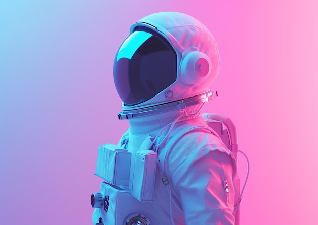 Holograficzny astronauta w garniturze kosmicznym na różowym tle Generatywna sztuczna inteligencja