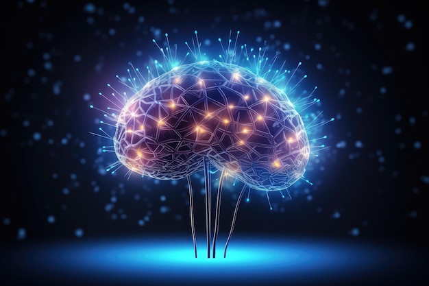 Holograficzny ludzki mózg 3D technologia neonowa Generative by Ai