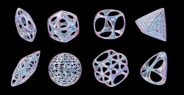 Hologram geometria kształt pakiet zestaw izolowany tło renderowanie 3D bez AI generowane