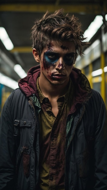 Hombre Joven Vestido jak Zombie i Halloween Entorno Urbano Contemporaneo