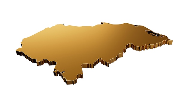 Honduras złota metaliczna mapa odizolowana na białym tle 3d ilustracji