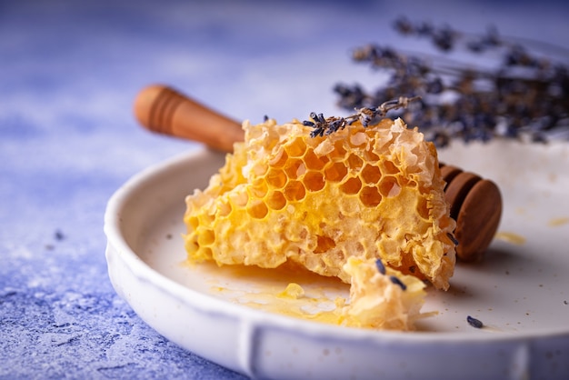Zdjęcie honeycomb w płycie na niebieskiej powierzchni