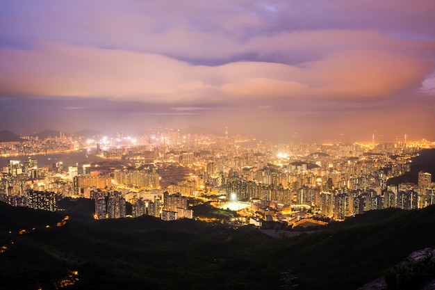 Hongkong Skyline Kowloon Z Fei Ngo Shan Wzgórze Zachód Słońca