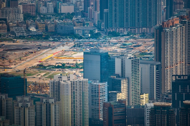 Hongkong Victoria Port Miasta Krajobraz, Centrum Biznesowe Miejskie Z Panoramą Budynku Wieża, Scena Dzielnicy Azji Z Widokiem Na Architekturę Wieżowca Do Podróży