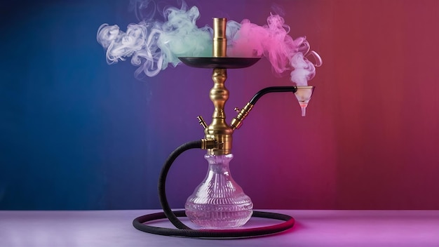 Hookah shisha ze szklaną kolbą i metalową miską z kolorowym dymem